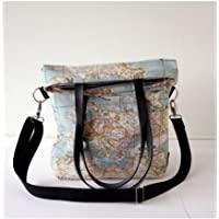 Bolso bandolera y al hombro La vuelta al mundo- hecho a mano en lona y algodón- con asas de piel
